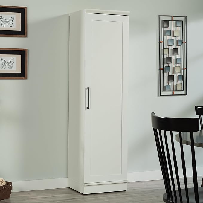 Sauder HomePlus Narrow Pantry Storage Cabinet Slim Single Door with Adjustable Shelves, Kitchen Storage Cabinet, in Soft White