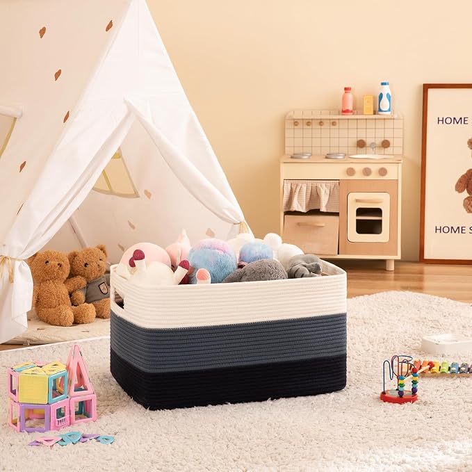 OIAHOMY Blanket Basket Laundry Basket Dog Toy Basket 108L Gradient Blue - Image 2
