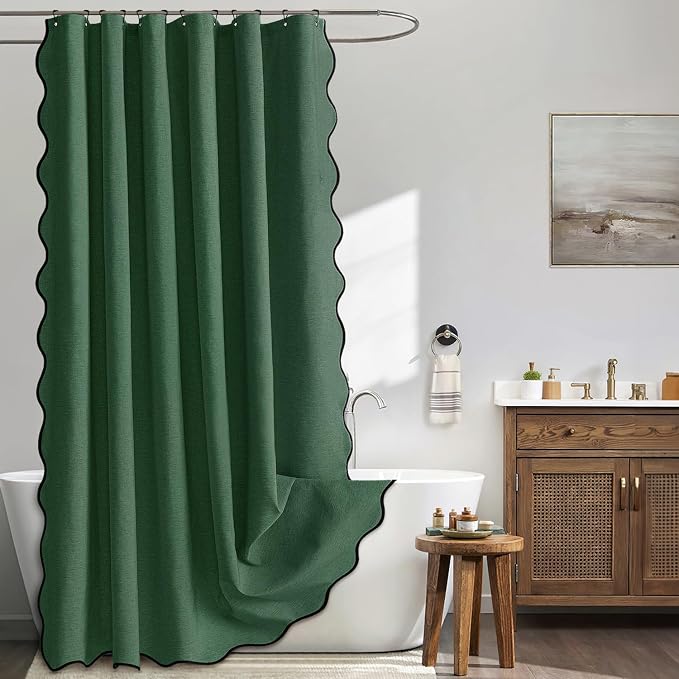 MIULEE 72"x84" Extra Long Scalloped Linen Shower Curtain Dark Green by MIULEE