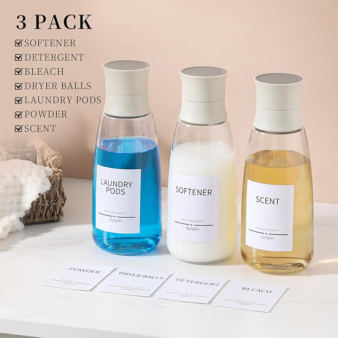 3Pack Glass Laundry Detergent Dispenser, 34oz Fabric Softener Dispenser - Image 2