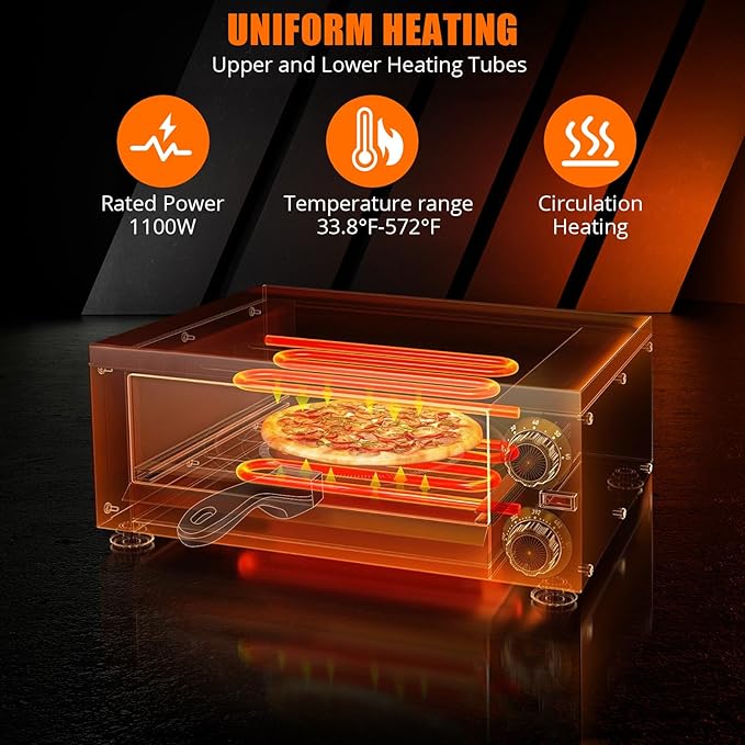 Electric Pizza Oven 12 inch Countertop Pizza Oven, Commercial Pizza Maker Machine with Timing & Temp Control, Stainless Steel Pizza Cooker for Restaurant Home, 1100W 110V Black