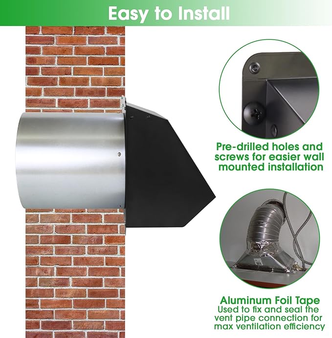 4 Inch Hooded Wall Vent with Screen and Damper,Outdoor Dryer Vent Cover for 4 inch Pipe,Wall Exhaust Vent Cover Cap External Extractor for House Ventilation&Outside Air Exhaust,Galvanized Steel,Black