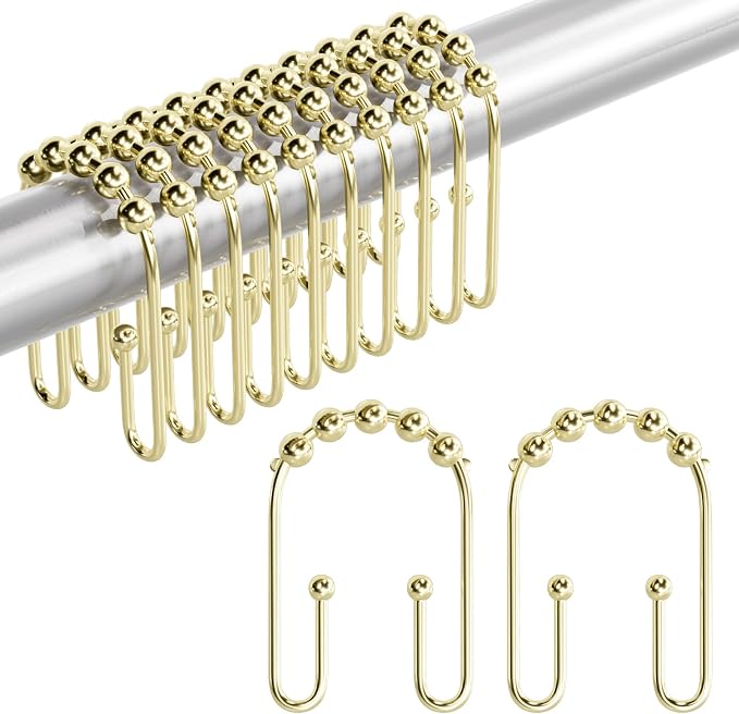 AmazerBath Shower Curtain Hooks Gold Shower Curtain Rings Rust Proof, Double - Image 9