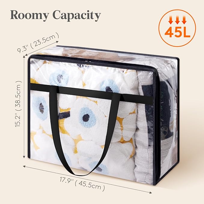 Lifewit 3 Pack Clear Clothes Storage Bags, 45L Plastic Blanket Storage Bag - Image 5
