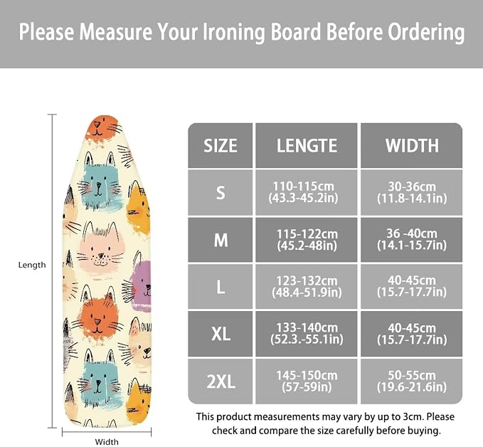 Cats Print Polyester Ironing Board Cover Hook & Loop Elastic Edge Easy to - Image 6