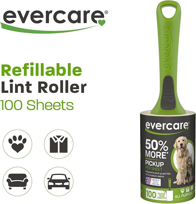 Evercare All Purpose Pet Hair Lint Roller, 100 Sheets – Reusable Sticky Roller - Image 2