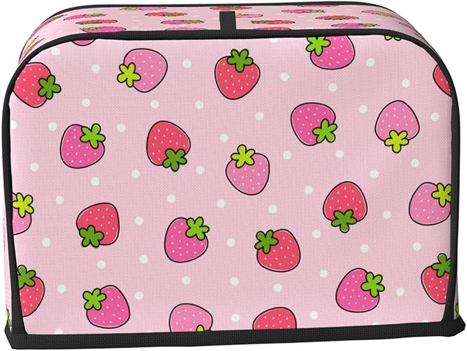 Pink Cute Strawberry 2 Slice Toaster Cover, Waterproof Toaster Dust Cover Bread Maker Protective For Small Kitchen Appliance Dining Room Home Table Decor Gifts