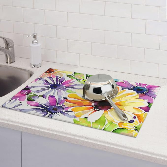 Colorful Flowers Dish Drying Mat - Image 7