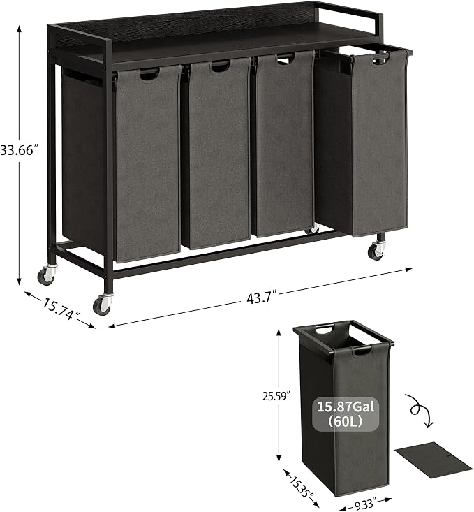Herture Laundry Hamper with Shelf, Laundry Basket 4 Section, Laundry Sorter - Image 4
