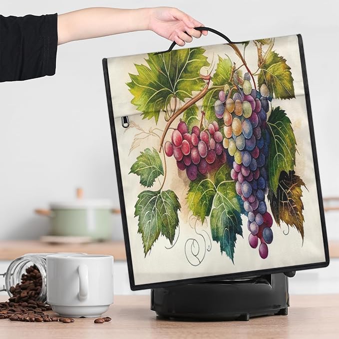 Kitchen Aid Mixer Cover Painting Fruit Grape Stand Mixer Cover Compatible with 6-8 Quarts Stand Mixers, Dust Covers with Zipper Pocket Foldable Washable Kitchen Aid Organizer Bag