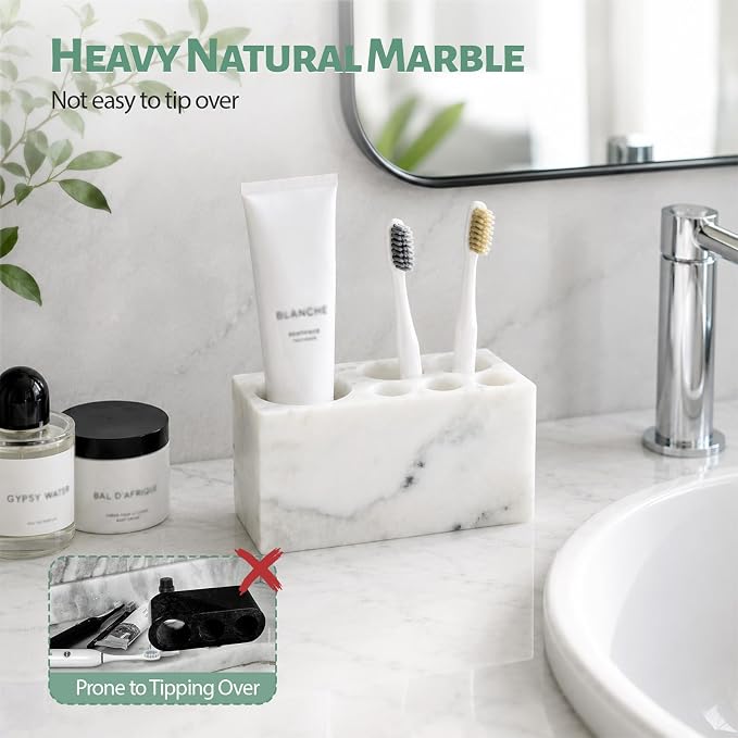 BCS Toothbrush Holder for Bathrooms, 6 Slots Open-Bottom Marble Toothbrush - Image 4