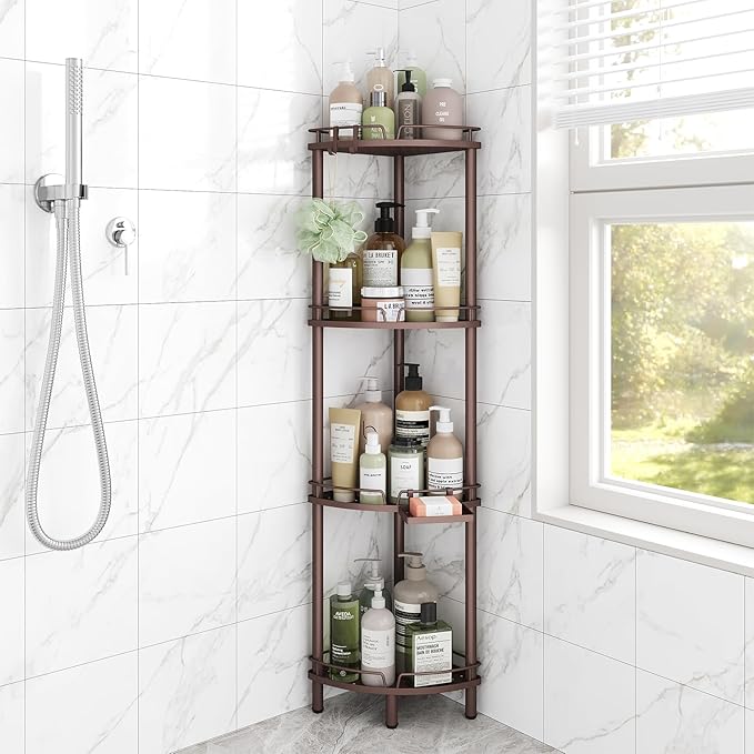 ELYKEN Corner Shower Caddy Standing, 4 Tier Metal Shower Organizer by ELYKEN