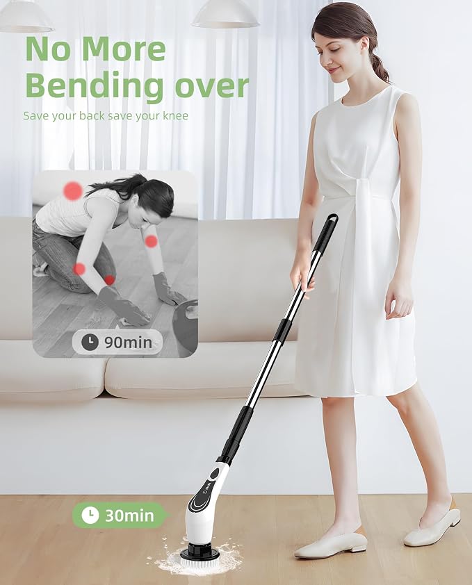Cordless Electric Spin Scrubber, 8-in-1 Bathroom Cleaner | Bathroom scrubber - Image 3
