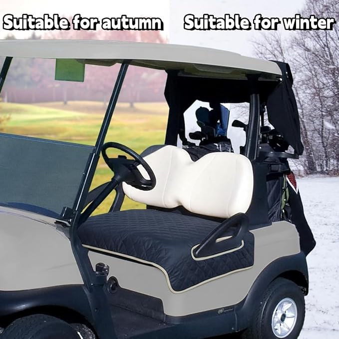 Golf cart Heated seat Cover, Non-Slip and Waterproof Winter Golf cart seat Cushion, Three Temperature Settings, Four-Zone Heating, External Power Supply/Power Bank Heating Options (Brown)