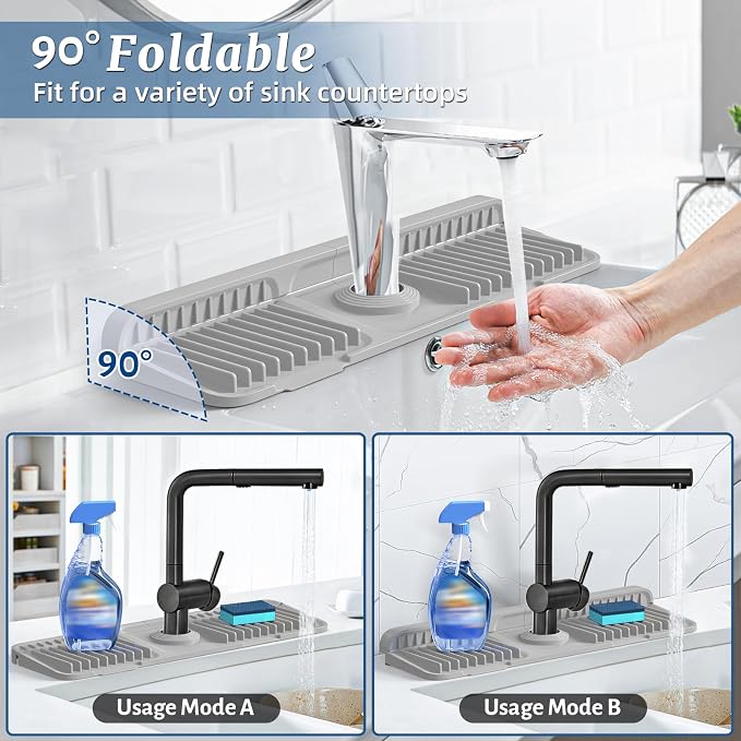 PoYang 17.7 Inch Faucet Mat for Kitchen Sink Splash Guard, Light Grey | Sink - Image 2