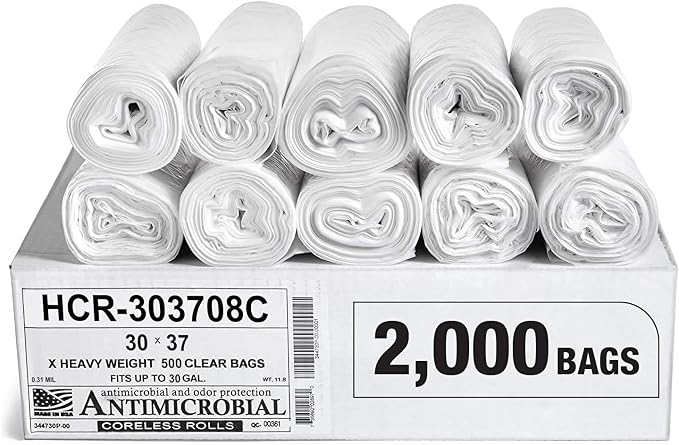 Aluf Plastics 30 Gallon 8 Micron Clear Trash Bags 30" x 37" 2000 Count by AlufPlastics