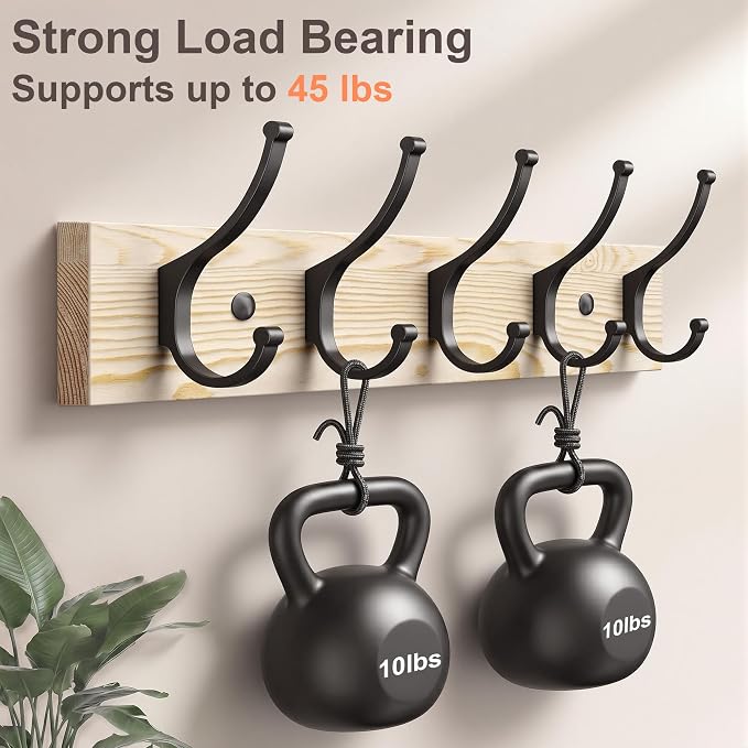 Optish 1 Pack Wooden Coat Rack Wall Mount, 16.1" Rustic Coat Hanger Hooks - Image 3
