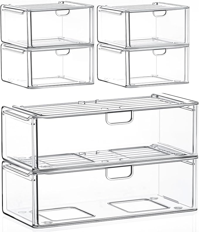 caktraie 6-Pack Acrylic Stackable Storage Drawers by shoeboxesanddeskorganizers