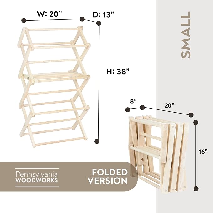 Clothes Drying Rack: Solid Maple Hard Wood Laundry Rack - Image 3