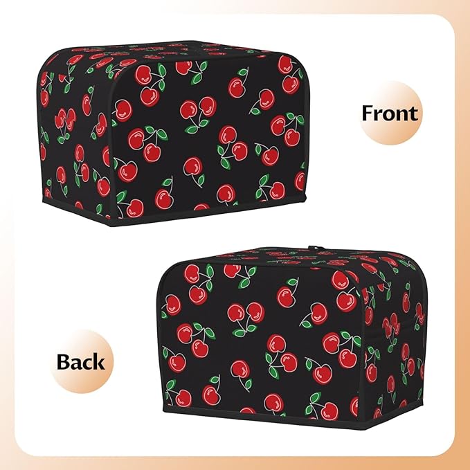 Red Black Cherry 2 Slice Toaster Cover, Waterproof Toaster Dust Cover Bread Maker Protective For Small Kitchen Appliance Dining Room Home Table Decor Gifts