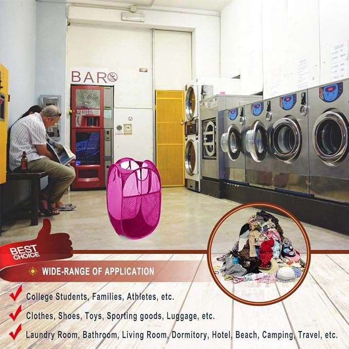 HOUSE AGAIN Strong Mesh Pop Up Laundry Hamper, 70L Collapsible Laundry Basket - Image 7