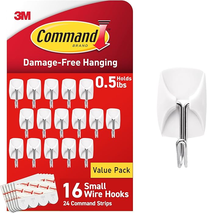 Command Small White Wire Hooks, 16 Hooks, 24 Strips | Damage-Free Hanging by Unknown