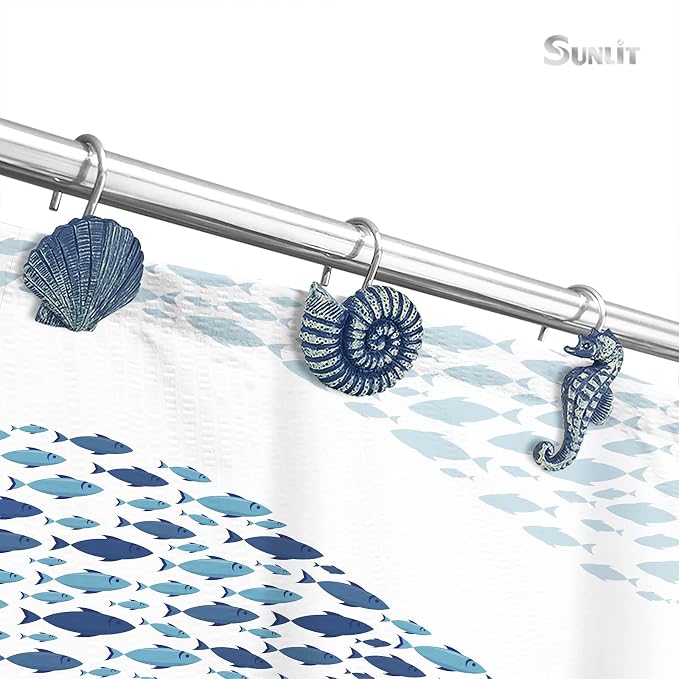 Sunlit Seashells Decorative Shower Curtain Hooks, Nautical Bathroom Decoration - Image 5