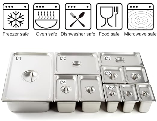 CURTA 6-Pack Full Size Steam Table Pan Covers with Handle, NSF Certified 18/8 Stainless Steel Hotel Pan Lids for Catering, Buffet, Restaurant, Commercial Kitchen, Dishwasher Safe