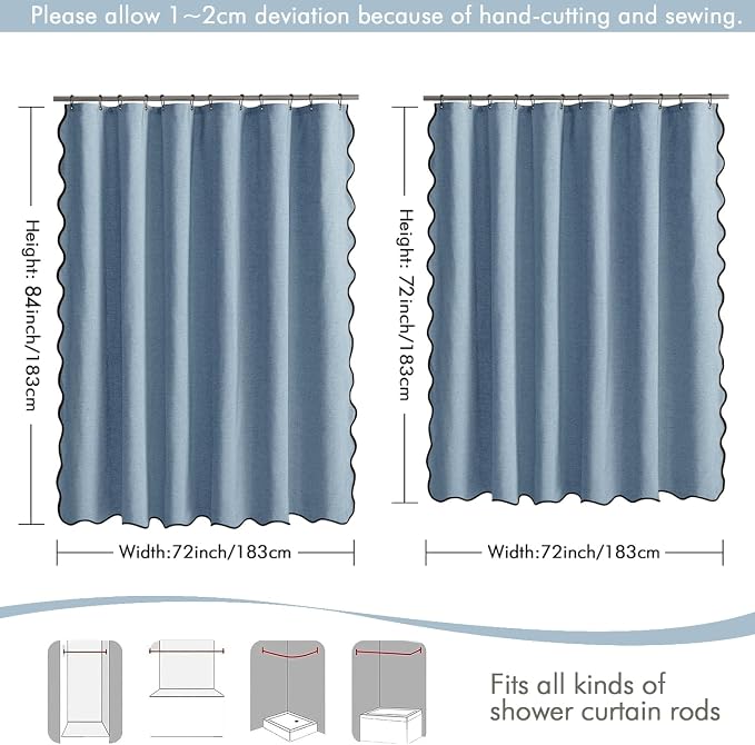 MIULEE 72"x84" Extra Long Scalloped Shower Curtain Moonlight Blue - Image 6