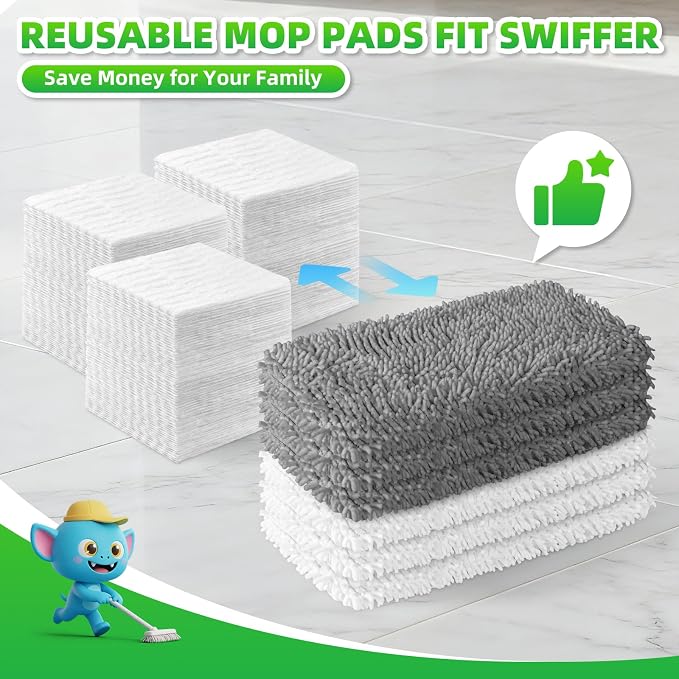 6 Pack Reusable Mop Pads for Swiffer, Microfiber Dry Sweeping Cloths | - Image 7