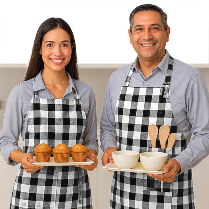 Native Fab Kitchen Apron 2 Pack - 100% Cotton Adjustable, Durable Apron with Pockets, Perfect for Cooking, Baking, Grilling