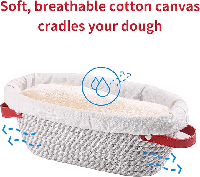 Banneton Bread Proofing Basket - Oval & Round Sourdough Bread Baskets Set - With Liner & Cloth Cover - For Proofing Sourdough Bread & Bread Storage (Grey & Khaki Set) - Cotton Rope