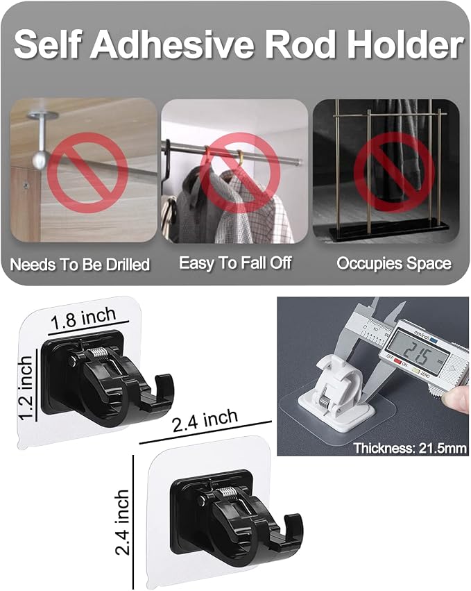 Curtain Rod Brackets No Drilling 16 Pack, Self Adhesive Hooks, Shower Rods & - Image 4