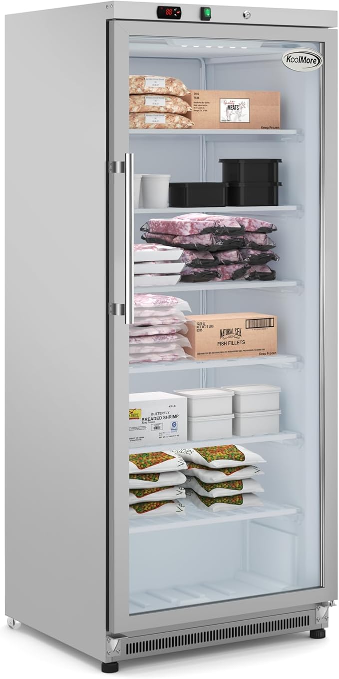 KoolMore 21 Cu. Ft. Commercial Freezer with Glass Door in White - Manual Defrost (KM-FMD20WGD)