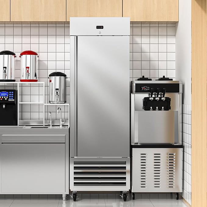 27" W Commercial Refrigerator, 21 Cu.ft Stainless Steel Reach-in Upright Refrigerator with Single Solid Door and 3 Adjustable Shelves for Restaurant, Commercial Kitchen, ETL Approved
