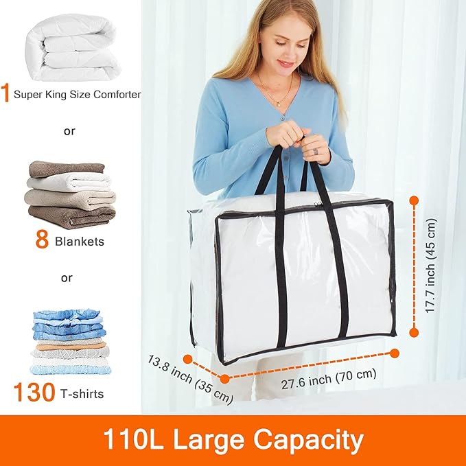 7 Pack 110L Clear Comforters Storage Bags - Image 2