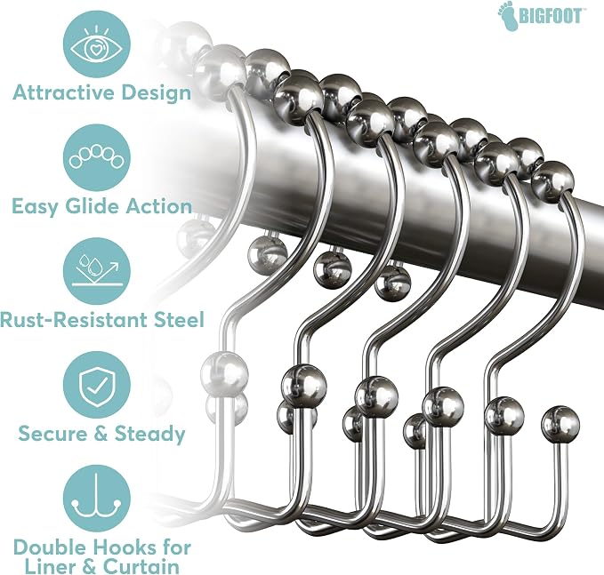 BigFoot Shower Curtain Hooks, Stainless Steel, Rust-Resistant, Easy Install | - Image 4
