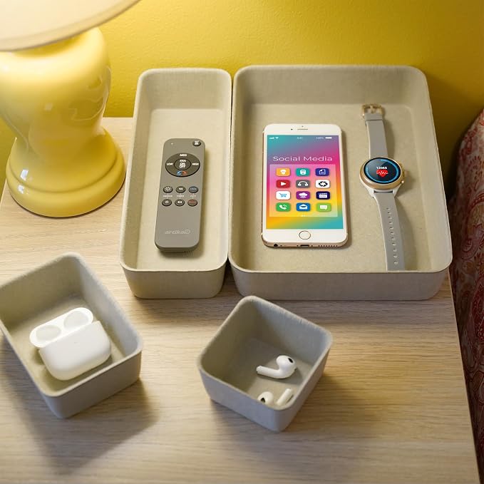 Office Felt Desk Drawer Organizer Tray 8pc Stone Natural Storage Bin | - Image 3