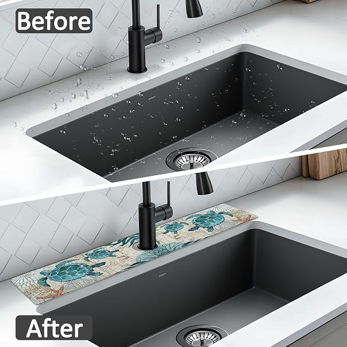 2PCS 24" X 5.5" Kitchen Sink Splash Guard Faucet Mat Sea Turtles Super - Image 7