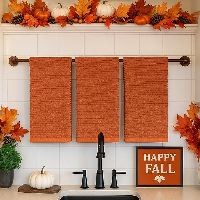 Burnt Orange Rust Kitchen Hand Dish Towels, 100% Cotton - Image 9