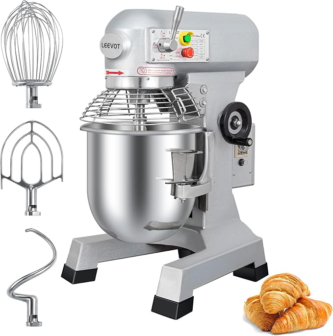 Commercial Food Mixer 15 Qt with 3-Speed Adjustment, 600W Commercial Mixer with Timer, Heavy Duty. Commercial Dough Mixer with Stainless Steel Bowl, Suitable for Bakeries and Pizzerias