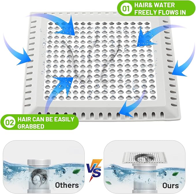 Aluvor Shower Drain Hair Catcher, Quality Shower Strainer Drain Cover | Square - Image 5