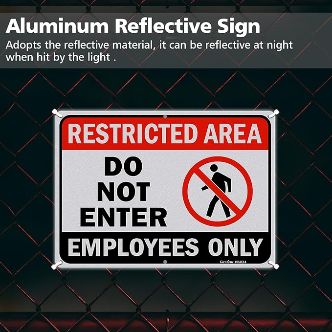 GicnKeuz Large Restricted Area Sign, 14x10 Inches Do Not Enter - Employees Only Signs, Rust Free.40 Reflective Aluminum, Fade Resistant/Waterproof, 6 Pre-drilled Holes (2 Pack)