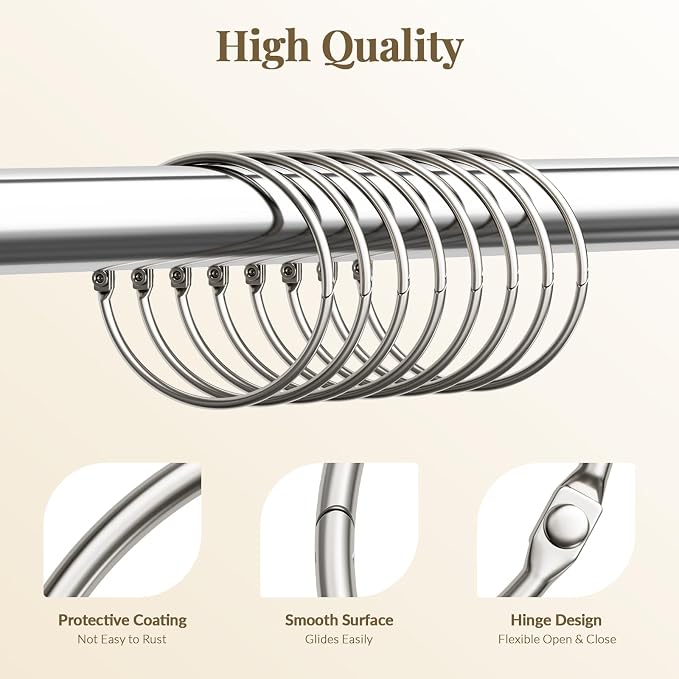 Bathway Shower Curtain Rings, Shower Curtain Hooks 12 Pcs Anti-Drop Shower Rings - Image 2
