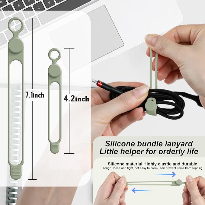Silicone Cable Ties, Cord Organizer Cable Management, 2Sizes-Green | Reusable - Image 2
