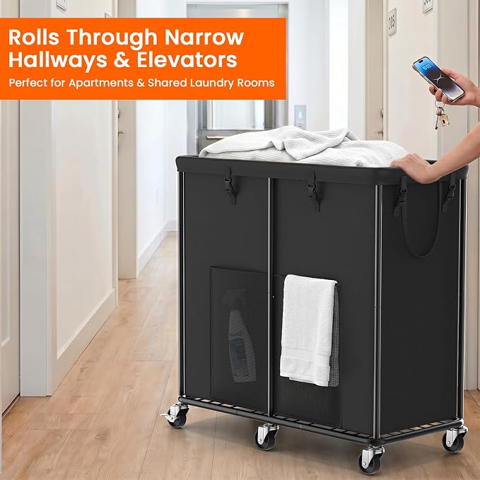 80 GAL Laundry Hamper with Lid & Wheels, Rolling Laundry Basket with Bag - Image 7