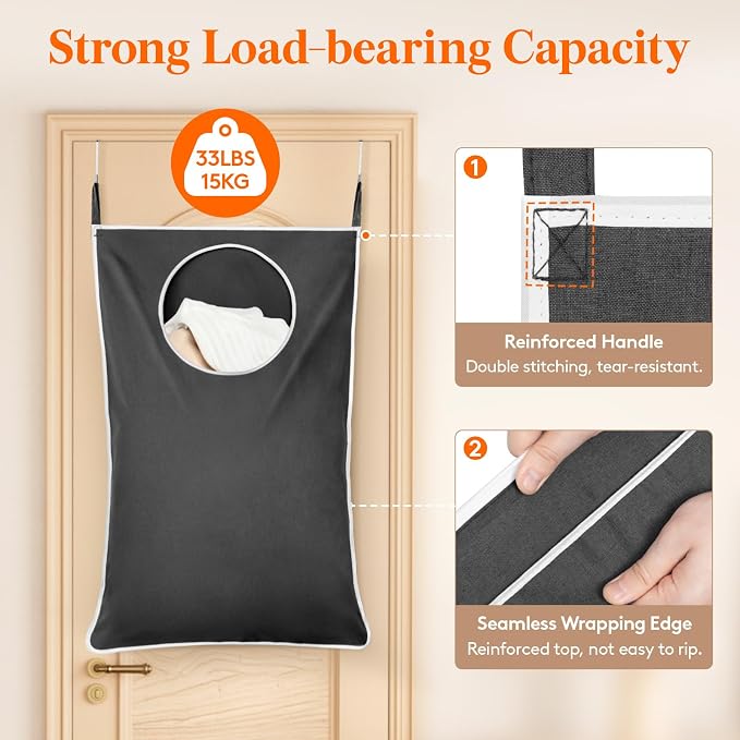Lifewit 2 Pack Over Door Laundry Hamper, Collapsible Hanging, Dark Gray - Image 3