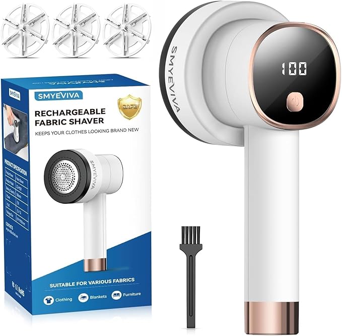 Rechargeable Fabric Shaver, 6-Leaf Blades, LED Display, 3 Speeds | Portable by SMYEVIVA