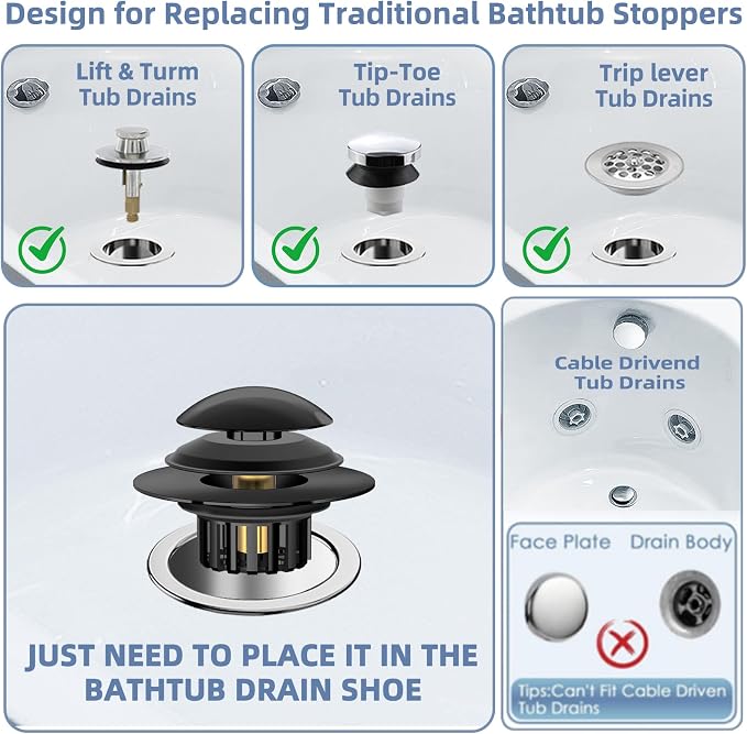 2 in 1 Tub Stopper Bathtub Drain Hair Catcher - Image 6