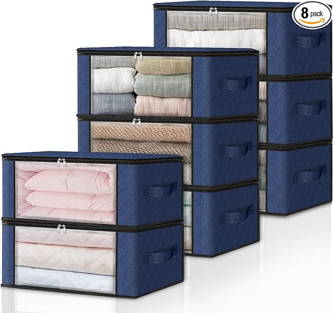 HomeHacks 8-Pack Clothes Organizer Storage Bags, 35L Storage Bins, Reinforced by HomeHacks